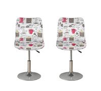 NETILGEN Lot de 2 housses de tabouret de bar en polyester extensible avec dossier - Housses de tabouret de bar d'extérieur et de terrasse avec bandes élastiques - Rouge café et blanc