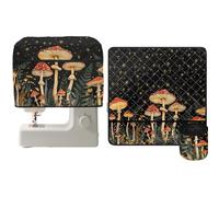 NETILGEN Lot de 2 sets de table décoratifs pour machine à coudre et housse anti-poussière avec ouverture sur le dessus et poche avant zippée, gris, étui de transport