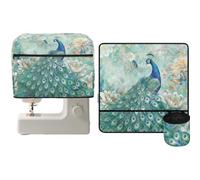 NETILGEN Lot de 2 sets de table et housse anti-poussière pour machine à coudre avec ouverture sur le dessus et poche de rangement zippée sur le devant, housse anti-poussière matelassée imprimée fleur