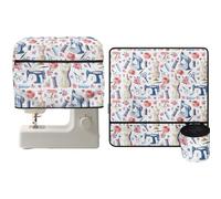 NETILGEN Lot de 2 tapis de machine à coudre et housse anti-poussière avec poche de rangement pour accessoires et ouverture sur le dessus, housse anti-poussière matelassée pour la plupart des machines