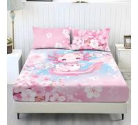 NETILGEN Lot de 3 draps-housses et 2 taies d'oreiller de 49,8 x 74,9 cm - Lit double - 137,2 x 193 cm - Décoration de chambre d'enfants et d'adultes - Motif axolotl floral cerise