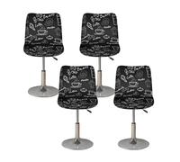 NETILGEN Lot de 4 housses de siège de tabouret de bar carrées extensibles amovibles douces et pivotantes avec bandes élastiques pour chaise à dossier court et mi-bas, café dessert noir