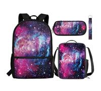 NETILGEN Lot de 4 sacs à dos pour enfant comprenant un sac à bandoulière, un sac à déjeuner, un trousseau à crayons, un porte-clés, fournitures scolaires, Étoile galaxie violette, Taille unique, Sacs
