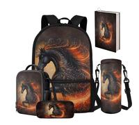 NETILGEN Lot de 5 sacs à dos pour garçons de 8 à 12 ans avec boîte à déjeuner, trousse à crayons, porte-bouteille d'eau, housse de livre, cartable pour enfants de 43,2 cm, Pompier., Sac à dos d'école