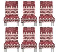 NETILGEN Lot de 6 housses de chaises de salle à manger Parsons très extensibles, ajustement universel et amovible Motif Noël Rouge