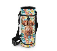 NETILGEN Pochette de transport pour bouteille d'eau portable pour adolescentes, filles, voyage en plein air, sac de transport de bouteille, pochette étanche, Vache des Highlands florale, Organiseur de