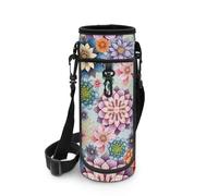 NETILGEN Pochette portable pour bouteille d'eau pour femmes et filles, motif floral bohème, sac à bandoulière étanche avec sangle réglable et porte-clés de poche, Fleurs Boho, Organiseur de sac