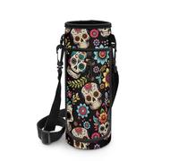 NETILGEN Pochette pour bouteille d'eau portable avec bandoulière réglable et poche pour adolescent garçon pour la marche en plein air la randonnée, Sugar Skull, Organiseur de sac