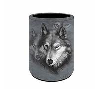 NETILGEN Pot à crayons rond en cuir de loup gris pour garçons et hommes avec pot à crayons rond pour articles de papeterie, fournitures de bureau ou de maison