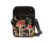 NETILGEN Sac à bandoulière en polyester pour femmes et filles, petit sac à bandoulière pour téléphone portable avec poche avant et sac à bandoulière réglable, Champignon Escargot Nuit Lune