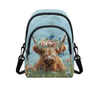 NETILGEN Sac à bandoulière pour femme avec fermeture éclair et sangle réglable, Vache des Highlands florale