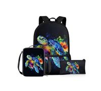 NETILGEN Sac à dos 3 en 1 pour filles et garçons avec boîte à déjeuner, trousse à crayons, sac d'école primaire, sac à dos pour enfants, Tortue de mer., Sac à dos enfant