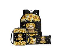 NETILGEN Sac à dos 3 en 1 pour filles et garçons avec boîte à déjeuner, trousse à crayons, sac d'école primaire, sac à dos pour enfants, Paresseux tournesol., Sac à dos enfant