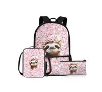 NETILGEN Sac à dos d'école pour filles - 43,2 cm - Sac à dos à bandoulière et trousse à déjeuner - Pour élèves du primaire, Paresseux floral cerise, Sac à dos enfant