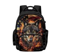 NETILGEN Sac à dos d'école primaire de grande capacité de 43,2 cm avec sangle rembourrée pour garçons, Flame Wolf, L, Décontracté