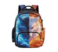 NETILGEN Sac à dos pour adolescents garçons avec sangle rembourrée 43,2 cm grande capacité sac d'école pour l'école primaire maternelle, Flame Wolf, L, Décontracté