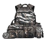 NETILGEN Sac à dos pour enfants avec sac à déjeuner isotherme, trousse à crayons, pochette pour bouteille pour élèves du primaire, Drapeau camouflage cerf, L, Décontracté