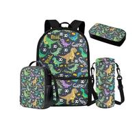 NETILGEN Sac à dos pour filles, garçons, tout-petits de 6 à 8 à 10 ans avec boîte à déjeuner isotherme, trousse à crayons, cordon de serrage et manchon pour bouteille d'eau 4 en 1, Dinosaure T-rex