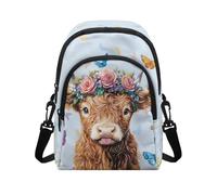 NETILGEN Sac de voyage décontracté pour téléphone pour femme avec bandoulière réglable, Vache des Highlands florale