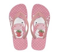 NETILGEN Tongs pour enfants et filles, confortables, rembourrées, antidérapantes, à séchage rapide, chaussures de bain, Vache fraise à pois, 32 EU