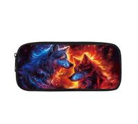 NETILGEN Trousse à crayons pour garçons et filles - Trousse de papeterie pour l'école primaire et collège - Motif loup bleu rouge feu
