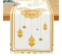Netnology Chemin de Table pour l'Aïd Mubarak, mosquée du Ramadan, Blanc et doré, pour Cuisine, Salle à Manger, décoration de Table pour Maison, fête, 33 x 183 cm