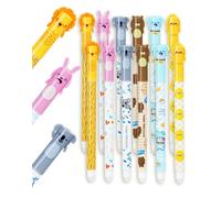 NETONDA 12x Stylo Effacables Crayon Animaux Erasable Gel Pens gomme Stylos gel effaçables Stylos à encre thermosensible Noir/Bleu, Pointe de 0,5 mm, Lapin, koala, éléphant, ours, lion, poussin