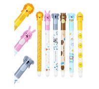 NETONDA 6x Stylo Effacables Crayon Animaux Erasable Gel Pens gomme Stylos gel effaçables Stylos à encre thermosensible noir, Pointe de 0,5 mm, Lapin, koala, éléphant, ours,lion,poussin