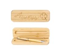 NETONDA Stylo à bille durable avec gravure trèfle à quatre feuilles en bambou avec gravure dans une boîte cadeau, porte-bonheur, examen, nouvel emploi, formation Azubi, cadeau d'adieu, collègues