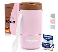 Netrox Gobelet à Emporter 2-en-1 avec Cuillère - Tasse Isotherme en Acier Inoxydable pour Céréales, Yaourt, Porridge ou Soupe - Récipient Hermétique Portable pour Enfants et Adultes - rose