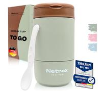 Netrox Gobelet à Emporter 2-en-1 avec Cuillère - Tasse Isotherme en Acier Inoxydable pour Céréales, Yaourt, Porridge ou Soupe - Récipient Hermétique Portable pour Enfants et Adultes - vert