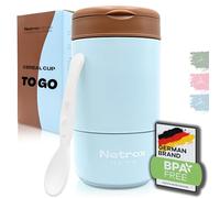 Netrox Gobelet à Emporter 2-en-1 avec Cuillère - Tasse Isotherme en Acier Inoxydable pour Céréales, Yaourt, Porridge ou Soupe - Récipient Hermétique Portable pour Enfants et Adultes - vert