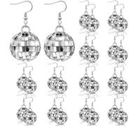 Nettoppo 12 Paires Boucles Oreilles Boule Disco pour Femmes,Boucles D'Oreilles Boule Facettes des Années 60,Boucles D'Oreilles Disco Argentées,Accessoires Disco des Années 70,Disco Hippie