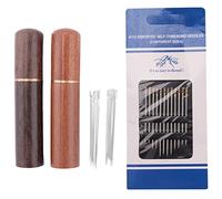 Nettoppo ÉTui à Aiguilles en Bois 2 PièCes avec 12 Aiguilles DoréEs à Suspendre et 4 Aiguilles à Coudre en Cuir à Grands Yeux pour la Couture à la Main