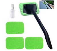 Nettoyage de Pare Brise, Nettoyant pour pare-brise de voiture, Longue Poignée Nettoyant Pare Brise Voiture Nettoyage, vec 4 Housses en Microfibre, 1 Flacon Pulvérisateur, 1 Jeu de Poignées Amovible