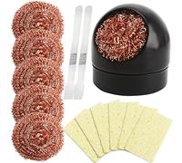 Nettoyage de Pointe de Laiton, Kit de Nettoyeur de Pointe de Fer à Souder Contient 1 Support de Fer à Souder/6 Boules en Laiton/6 Éponges/2 Grattoirs, Nettoyant pour Panne de Fer à Souder pour Soudage