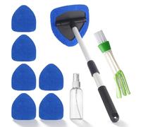Nettoyage Pare Brise Kit, 6 Tampons Lavables, 1 Vaporisateurs, Nettoyage de Pare Brise avec Poignée Télescopique avec Poignée Pivotante à 180°, pour le Nettoyage des Vitres