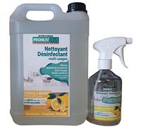 NETTOYANT DESINFECTANT MULTI-USAGES - BACTERICIDE - VIRUCIDE - FONGICIDE 5Litres PARFUM CITRON JAUNE, ELIMINE 99,9% DES VIRUS ET DES BACTERIES. Avec son SPRAY EN CADEAU