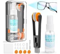 Nettoyant Lunettes de Vue avec Spray Anti Buee Chiffon Microfibre Coussinets Anti Glisse Protection Nez Réparation Vis Brosse Nettoyage Accessoires Lunette de Soleil Caméra(Noir)