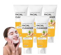 Nettoyant moussant au curcuma et antioxydant et clarifiant doux pour les peaux ternes, nettoyant en gel pour peaux sujettes aux imperfections, nettoyage apaisant quotidien. (Cinq pièces)