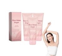 Nettoyant moussant éclat à l'eau de riz avec de la vraie poudre de riz - Nettoyant visage exfoliant doux pour peaux grasses, nettoyant hydratant à la mousse onctueuse pour femmes, 100g (3 pièces)