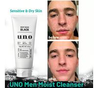 Nettoyant noir UNO Shiseido pour hommes - Contrôle de l'huile et nettoyage en profondeur des pores, 130 g, formule au charbon et à l'argile, pour peaux mixtes et grasses, lavage rafraîchissant, soins
