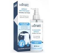 Nettoyant pour Appareils Auditifs Spray Brosse Intégrée 100ml - Udinett Formule Sans Alcool - Nettoyage des Écouteurs Casque Bluetooth - Séchage Rapide Élimine le Cérumen et la Saleté