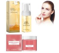 Nettoyant Pour Le Visage + Gommage Visage, Nettoyant Moussant Visage, Exfoliant Pour Le Visage, Nettoyant Doux Pour Le Visage à L'miel, Nettoyer En Douceur Et Lisser La Peau