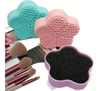 Nettoyant pour pinceaux de maquillage, tampon de nettoyage pour pinceaux de maquillage 2 en 1, tampon à récurer pour brosse de maquillage éponge, outil de nettoyage humide et sec (bleu)