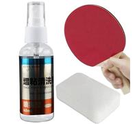 Nettoyant pour Raquettes de - Spray Professionnel en Caoutchouc de 60 ML, kit d'entretien pour Raquettes de Tennis de Table, Formule d'agent de Actif, éponge de Nettoyage Double Face