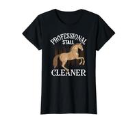 Nettoyant Professionnel pour stalles - Propriétaire Amusant de Cheval T-Shirt Graphique avec Valeur, Femme, Noir, S