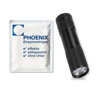 Nettoyant prothèses dentaires enzymatique 1x20g (1L) | + lampe UV | Granulés pour prothèses, gouttières & corporelles, sans chlore | Phoenix Enzymreiniger