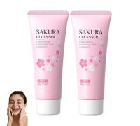 Nettoyant Visage Sakura, Crème Moussante Nettoyante En Profondeur. (2PCS) | Nettoyage En Profondeur Quotidien, Crème Hydratante Pour Le Visage, Nettoyant Pour Le Visage À L'huile Et À L'eau.