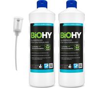 Nettoyant vitres BiOHY pour aspirateur à vitres (bouteille de 2x1l) + doseur | convient à tous les acides pour vitres | assure une brillance éclatante sur toutes les surfaces lisses | pour un nettoyag